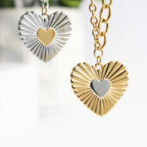 Two Tone Sun Heart Κολιέ Stainless Steel