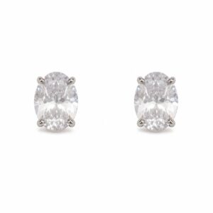 Silver Oval Crystal  Earrings