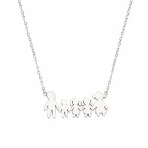 Silver Family Necklace with Two Girls and One Boy