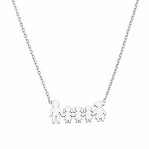 Silver Family Necklace with Three Girls