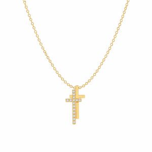 Gold Double cross with stones
