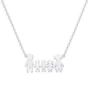 Silver Family Necklace with Two Boys and One Girl