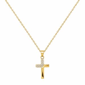 Gold Cross Necklace with Rhinestones