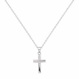 Silver Cross Necklace with Rhinestones